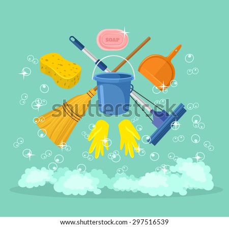 Cleaning vector flat cartoon illustration
