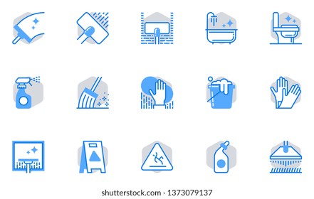Cleaning Vector Flat Line Icons Set. Housekeeping and Room Service, Cleaning Service, Cleaning Residential and Office Space. Editable Stroke. 64x64 Pixel Perfect.