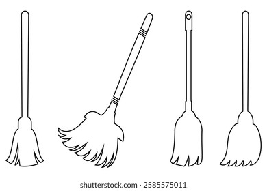 Cleaning vector icon. Broom cleaning vector icon set. Sweep icon sign, washing, symbol collection. Room service, cleaning service, office space. Vector illustration.