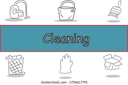 Cleaning vector icon set. Thin simple collection clean illustration black