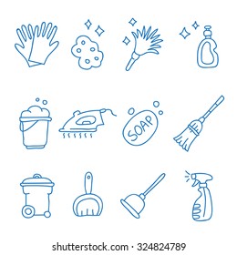 Cleaning. Vector icons, hand-drawn.
