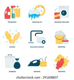 Cleaning vector icons set modern flat style