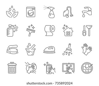 Cleaning Vector Line Icons Set. 