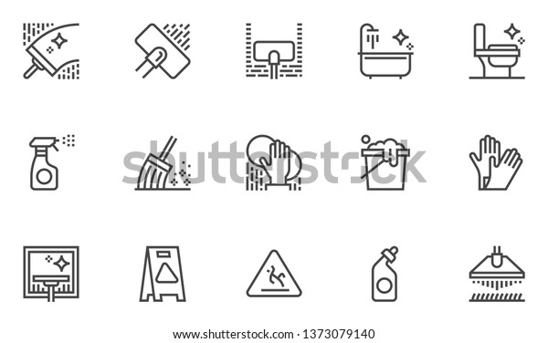 Cleaning Vector Line Icons Set.\
Housekeeping and Room Service, Cleaning Service, Cleaning\
Residential and Office Space. Editable Stroke. 48x48 Pixel\
Perfect.