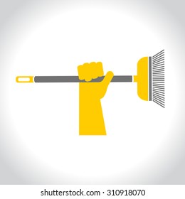 Cleaning, vector logo. Hand in rubber glove holding a broom. 2