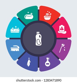 cleaning vector template for infographics. Business concept with 9 options, steps, parts, segments. Banner infographic cycling diagram, round chart, Softener, Soap, Soak, Slippery icons