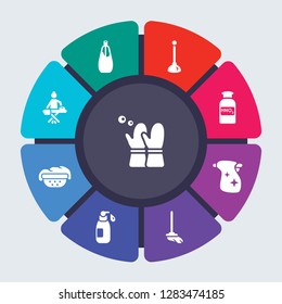 plantilla vectorial de limpieza para infografías. Concepto de negocio con 9 opciones, pasos, partes, segmentos. Diagrama de ciclo infográfico de banner, gráfico circular, sanitize, Conservantes, iconos del émbolo