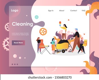 Cleaning vector website template, web page and landing page design for website and mobile site development. Commercial and residential deep house cleaning services.
