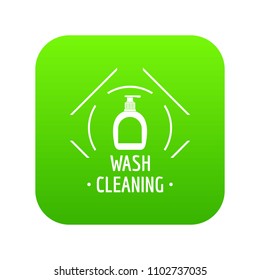 Cleaning wash icon green vector isolated on white background
