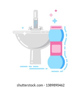 Cleaning washbasin flat colorful icon. Housekeeping bathroom. Sign for web page, mobile app, banner, social media, button. Pictogram user interface. Vector clipart illustration.