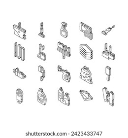 Accesorios de limpieza y lavado conjunto de iconos isométricos. Limpiador De Vacío Y Ropa De Equipo Electrónico De Limpieza, Esparadrapo Y Escoba, Napja Y Toalla Para Limpiar La Línea De Ventanas. Color .