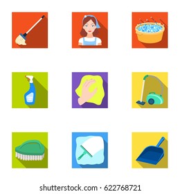 Cleaning, washing and everything connected with it. A set of icons for cleaning. Cleaning and maid icon in set collection on flat style vector symbol stock illustration.