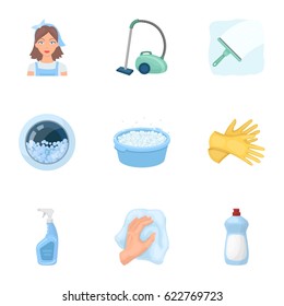 Cleaning, washing and everything connected with it. Cleaning and maid icon in set collection on cartoon style vector symbol stock illustration.