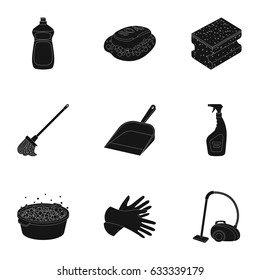 Cleaning, washing and everything connected with it. A set of icons for cleaning. Cleaning and maid icon in set collection on black style vector symbol stock illustration.