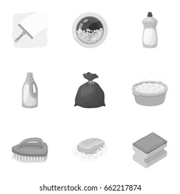 Cleaning, washing and everything connected with it. A set of icons for cleaning. Cleaning and maid icon in set collection on monochrome style vector symbol stock illustration.