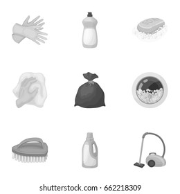 Cleaning, washing and everything connected with it. A set of icons for cleaning. Cleaning and maid icon in set collection on monochrome style vector symbol stock illustration.