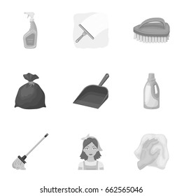 Cleaning, washing and everything connected with it. A set of icons for cleaning. Cleaning and maid icon in set collection on monochrome style vector symbol stock illustration.
