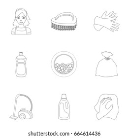Cleaning, washing and everything connected with it. A set of icons for cleaning. Cleaning and maid icon in set collection on outline style vector symbol stock illustration.