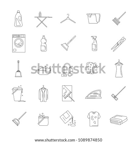 Cleaning Washing Objects Laundry Outline Vector Stock Vector (Royalty ...