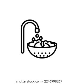 Cleaning and Washing process, cooking outline icons. Vector illustration. Editable stroke. Isolated icon suitable for web, infographics, interface and apps.