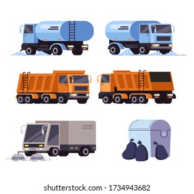Cleaning washing street cars machine vehicle isolated set. Vector flat graphic design cartoon illustration