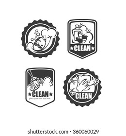 cleaning, washing, sweeping and chamberwork, vector emblem, logo and symbols collection