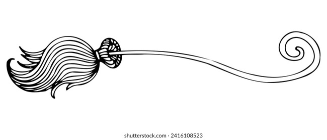 Cleaning wavy broom in doodle style with black silhouette vector
