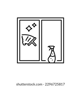 Limpiando el icono de la línea negra de la ventana. Pictograma para página web, aplicación móvil, promoción.