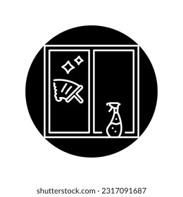 Cleaning the window black line icon. Pictogram for web page, mobile app, promo.