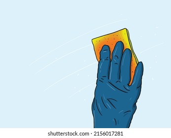 Cleaning window with a sponge on hand vector illustration.