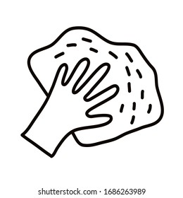 Cleaning and wiping. A gloved hand wipes with a rag. Detergents. Simple vector illustration.