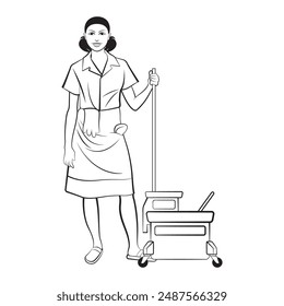 cleaning woman in black outline