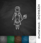 cleaning woman icon. Hand drawn vector illustration. Chalkboard Design