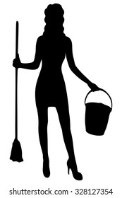 Cleaning Woman with Mop and Bucket