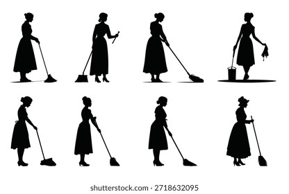 Mujer de limpieza Silueta Vector Paquete Barredora Chica