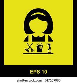 Cleaning woman vector icon. Set. vector black icon. Isolated illustration. Business picture.