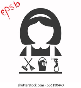 Cleaning woman vector icon. Set. grey icon.