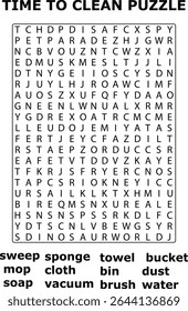 And Cleaning Word Search Puzzle Game Time To Clean Housework Activities vector
