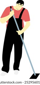 Cleaning Worker Cartoon Character Isolated on White Background. Vector Illustration