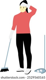Reinigungskraft-Cartoonzeichen einzeln auf weißem Hintergrund. Vektorgrafik