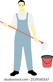 Cleaning Worker Cartoon Character Isolated on White Background. Vector Illustration