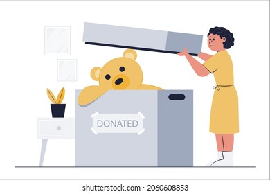 A cleaning worker collects a large teddy bear and sends it to the nursery for donations. 