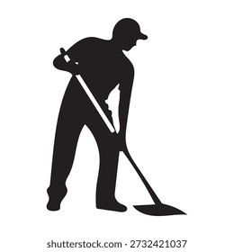 Cleaning Worker Silhouette Icon With Mop