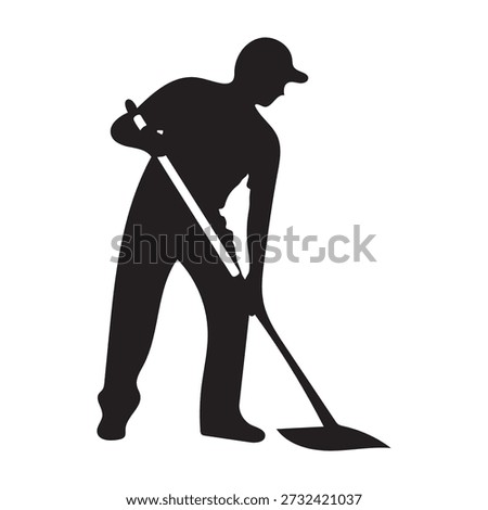 Cleaning Worker Silhouette Icon With Mop