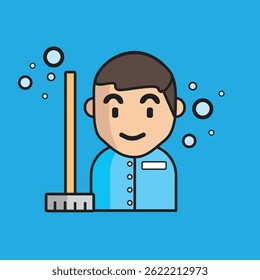 Dibujos animados de trabajadores de limpieza con fondo azul