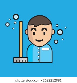 Dibujos animados de trabajadores de limpieza con fondo azul
