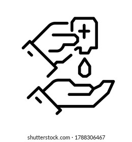 Cleaning your hand with antiseptic icon vector illustration, editable stroke line path