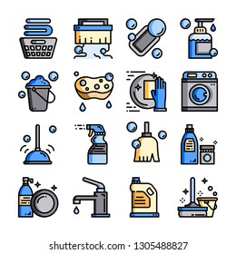 Cleaning-hygiene color line vector icon set