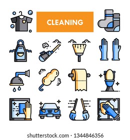 Cleaning-hygiene color line vector icon set