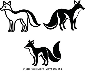 A clean-lined fox icon with a sleek body and a bushy tail, minimal details.Wolf running symbol.